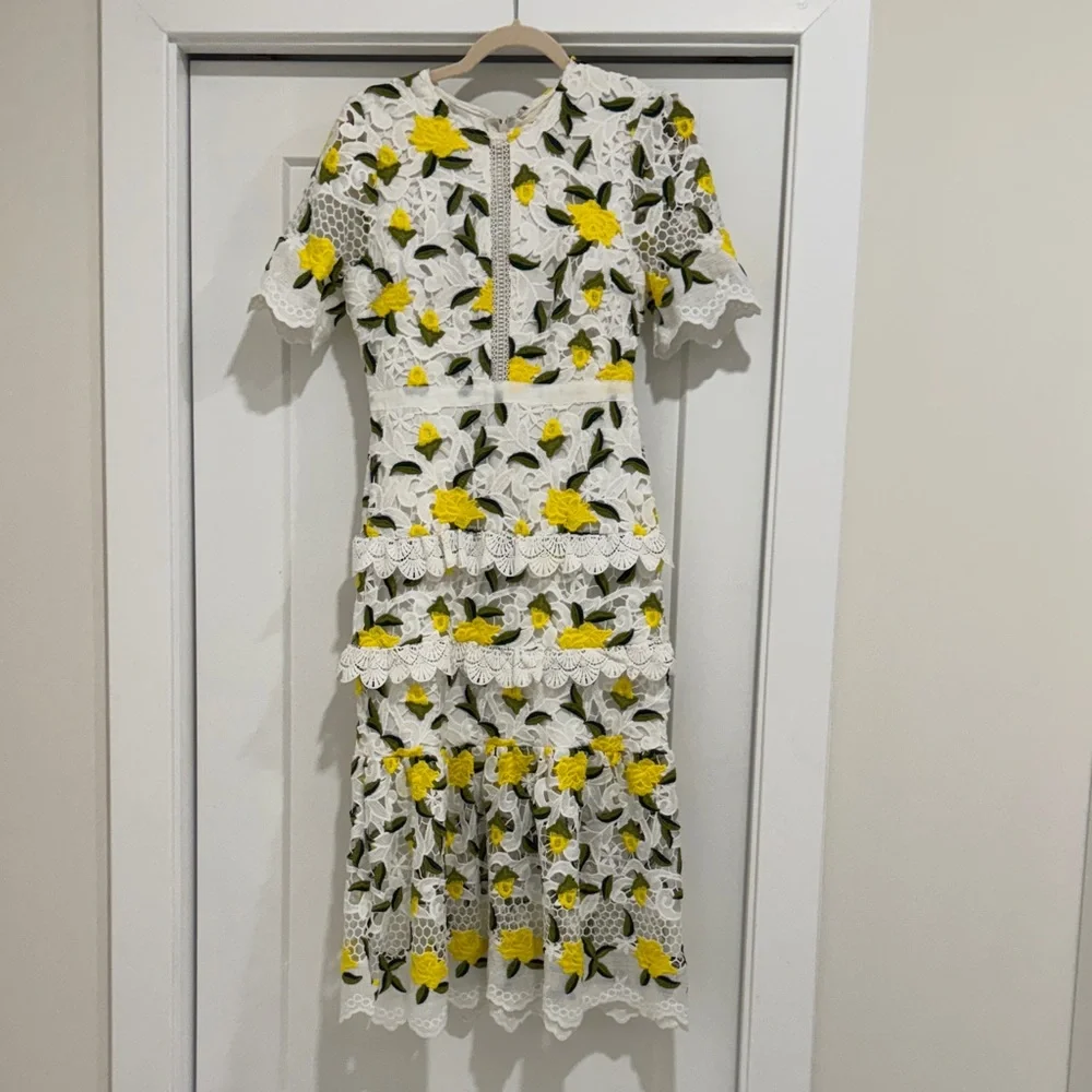Just Me Floral Lace Midi Dress - White and Yellow Size S - Picture 2 of 5